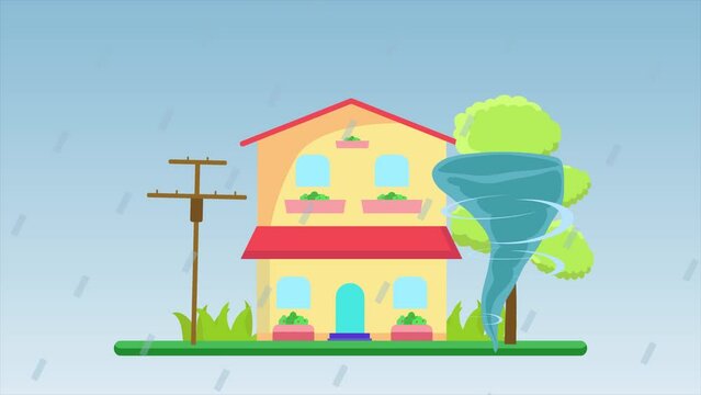 Natural disasters Concept. Full length animation illustration. High quality 4k footage.