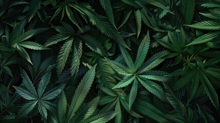 Wallpaper with a background of marijuana leaves hemp leaves in outdoor setting