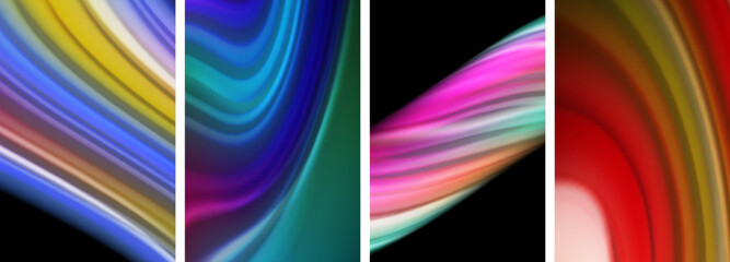 Rainbow color liquid. Wave lines poster set for wallpaper, business card, cover, poster, banner, brochure, header, website