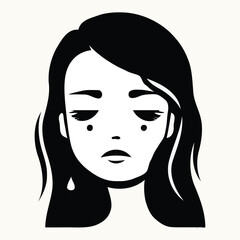 simple cartoon minimalist logo of  a sad girl vector illustration design