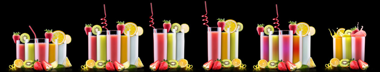 tasty summer fruits with juice in glass