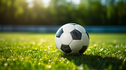 Fototapeta premium EM 2024 soccer Football. Soccer Ball on Lush Green Grass with Bokeh Background. Soccer & Sports Concept