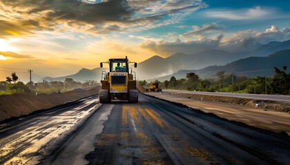 Road Construction. Image of construction machinery working on a road