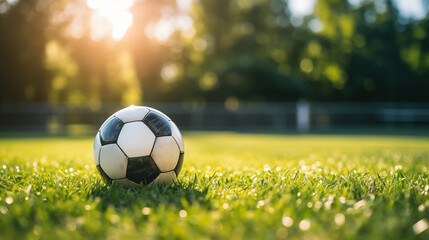 Fototapeta premium EM 2024 soccer Football. Soccer Ball on Lush Green Grass with Bokeh Background. Soccer & Sports Concept