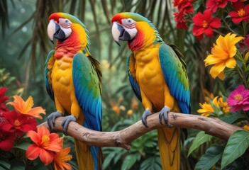 Obraz premium two parrots on a branch