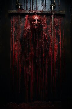 a poster with blood dripping from the wall