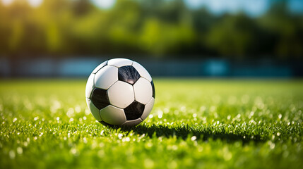 Fototapeta premium EM 2024 soccer Football. Soccer Ball on Lush Green Grass with Bokeh Background. Soccer & Sports Concept