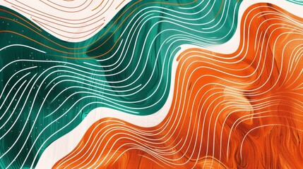 Striking abstract gradients vinyl record texture in orange and teal with white psychedelic design for poster.