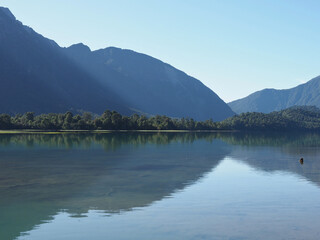 Lake Rosselot (or Lago Rosselot) in Patagonia, Chile. Lago Rosselot National Reserve is a nature reserve located north of Queulat National Park and east of the Carretera Austral, in Aysén region. 