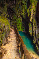 Interior of the Iris Grotto at the Cola de Caballo Waterfall in the Monasterio de Piedra Natural Park, Aragon