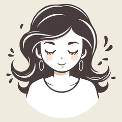 simple cartoon minimalist logo of  a shy woman vector illustration design
