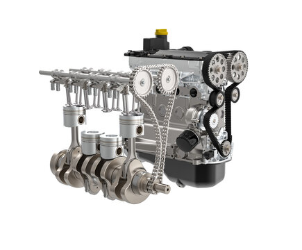 Car engine timing chain vs timing belt isolated on transparent background