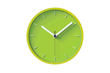 Minimalistic green wall clock with sleek design. Ideal for modern interiors, time management visuals, and punctuality symbols.