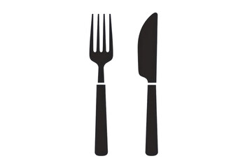 Fototapeta premium Silhouette of a fork and knife, simple black cutlery icons isolated on a transparent background. perfect for food-related projects and design