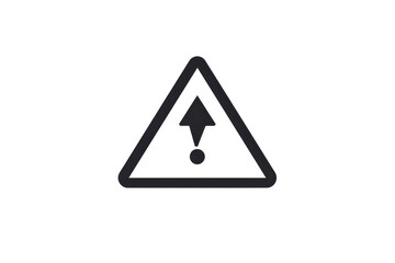 Vector icon of a caution sign with an upward arrow and exclamation point. Black warning symbol on a transparent background.