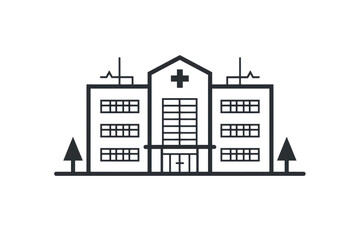 Vector illustration of a modern hospital building with trees, ideal for healthcare concepts and medical facility designs.