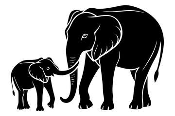 Fototapeta premium Mom And Baby Elephant silhouette Vector illustration.
