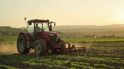 Fototapeta premium Tractor Working in Field with Plow