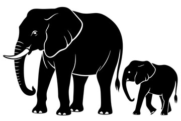 Mom And Baby Elephant silhouette Vector illustration.