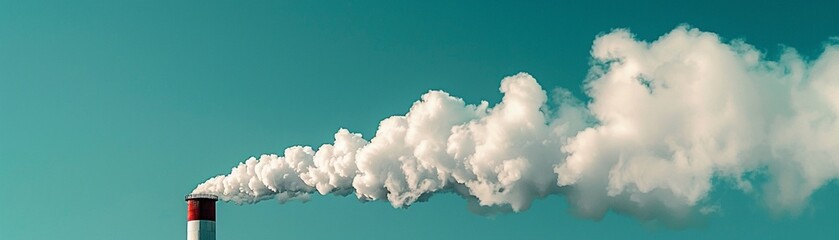 Obraz premium A closeup of an industrial chimney releasing a massive cloud of smoke, with the smoke spreading out against a bright blue sky, reflecting the environmental implications of factory emissions high-resol