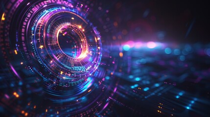 Obraz premium Abstract cyberpunk background with vibrant glowing circle, violet and cerulean hues
