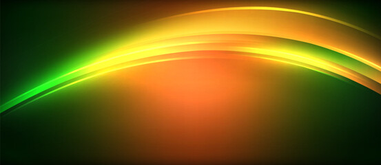 Neon glowing circle rays, light round lines in the dark, planet style neon wave lines. Energetic electric concept design for wallpaper, banner, background