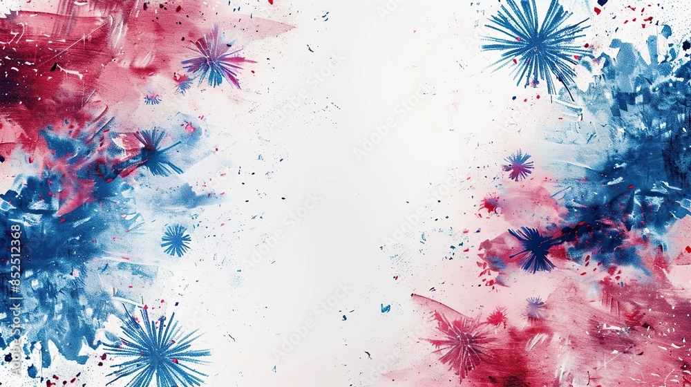 Wall mural Red white and blue background with colorful fireworks exploding in the night sky