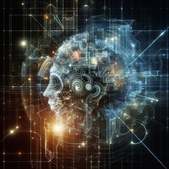 A stunning depiction of a futuristic AI concept featuring a digital brain integrated with technological elements. The intricate design showcases the convergence of artificial intelligence and