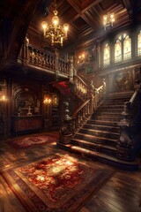 Grand Staircase in a Luxurious Mansion © Adobe Contributor