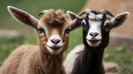 Obraz premium newborn goat stands against a plain background and faces the camera during Eid Ul Azha, a ritual sacrifice.