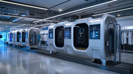Fototapeta premium Automated Dry Cleaning Machine in Action with Digital Displays and Sleek Design