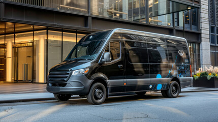 Fototapeta premium Modern Dry Cleaning Delivery Van Outside Business Office for Pickup Service