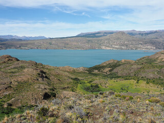 General Carrera Lake (Chilean part) or Lake Buenos Aires (Argentine part) is located in Patagonia and shared by Argentina and Chile. It is of glacial origin and is surrounded by the  Andes mountains. 