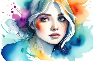 Fototapeta premium Vivid and captivating portrait of a woman with multicolored splashes