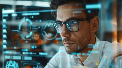 A man analyzing data interface