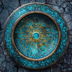 Naklejka premium Ornate Islamic Ceramic Plate with Luxurious Detail