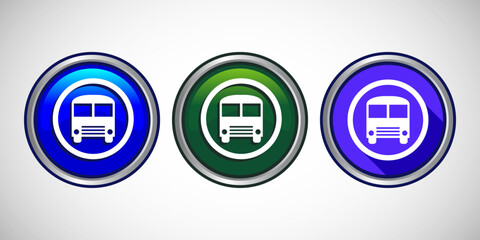 Public Transport Bus Icon Button Set Design Illustration