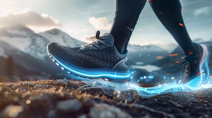 The running shoes on mountain