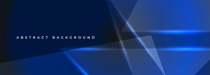 Dark blue wide abstract horizontal technology banner with blue neon lines. Vector illustration