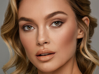 Obraz premium Woman with Natural Makeup and Subtle Glow, Effortless Beauty and Elegance