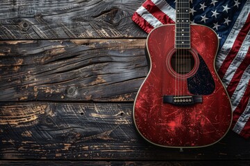 Obraz premium Patriotic Guitar with American Flag