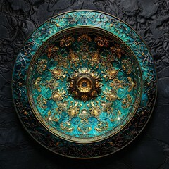 Naklejka premium Ornate Islamic Ceramic Plate with Luxurious Detail