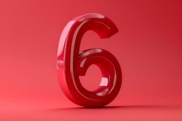 3D Red Number 6 on Red Background