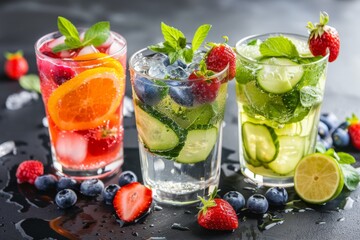 Assorted Fresh Fruit Drinks and Vegetables On Ice