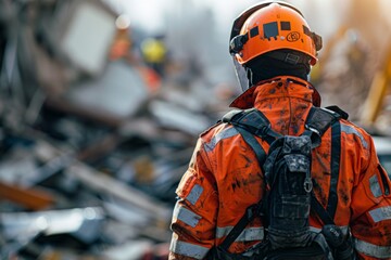 Obraz premium Rescue Worker at Disaster Scene