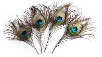 Fototapeta premium Peacock feathers on a white backdrop