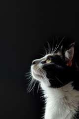 Grey tabby cat on dark background with
