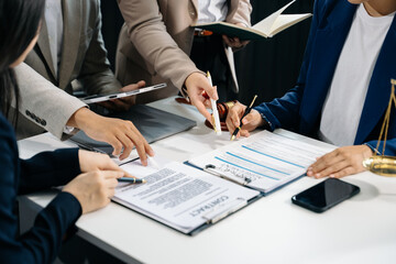 Business and Male lawyer or judge consult having team meeting with client, Law
