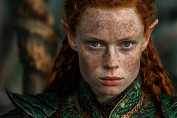 Striking portrait of a young woman with vibrant red hair and freckles