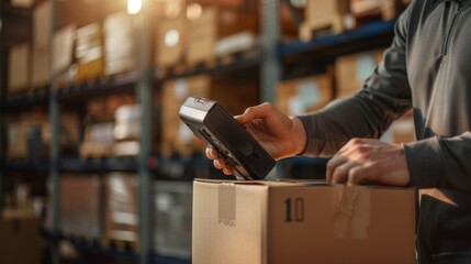 The warehouse worker scanning package